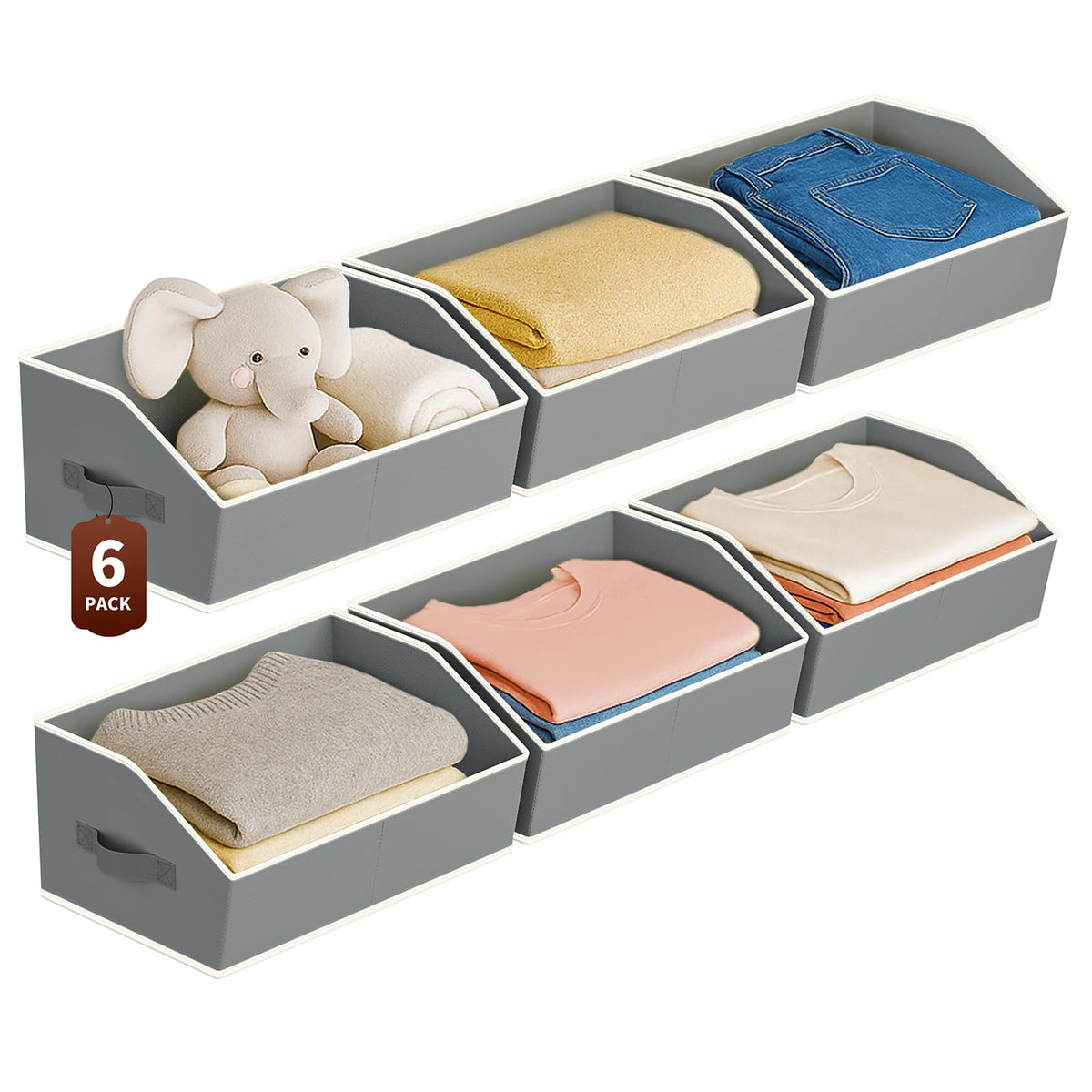 Homsorout Large Closet Organizers and Storage Bins - 8 Pack Trapezoid Storage Baskets for Shelves, Foldable Fabric Baskets with Handles Ideal for Closet, Basket, Wardrobe and Shelf Storage, Beige