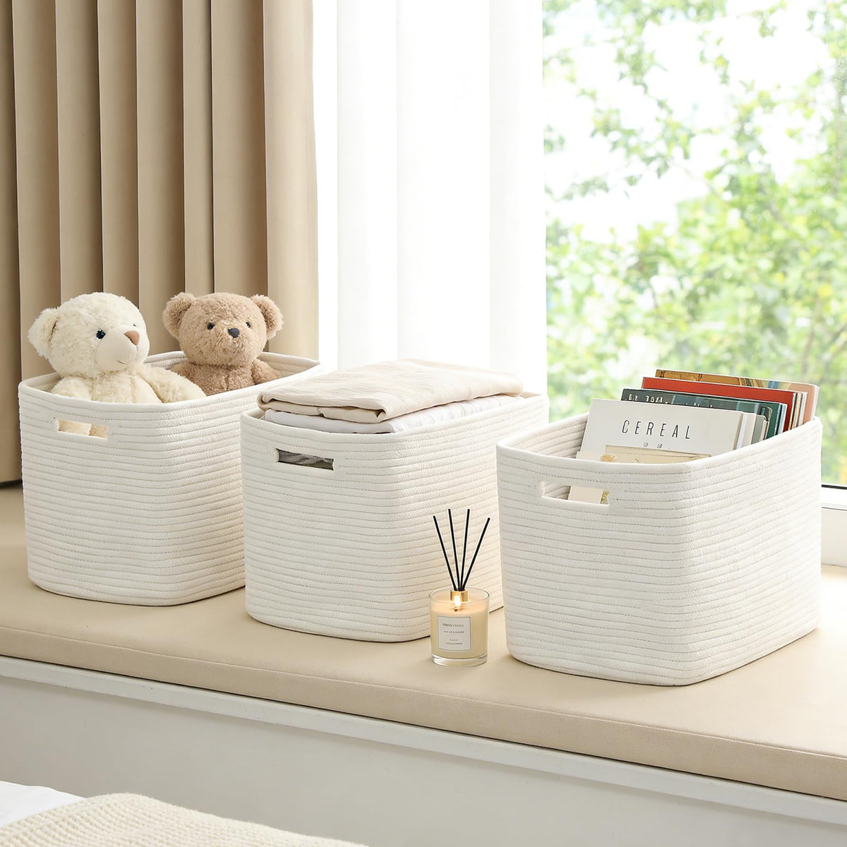 3 Pack Woven Baskets,Storage Baskets for Shelves with Handles