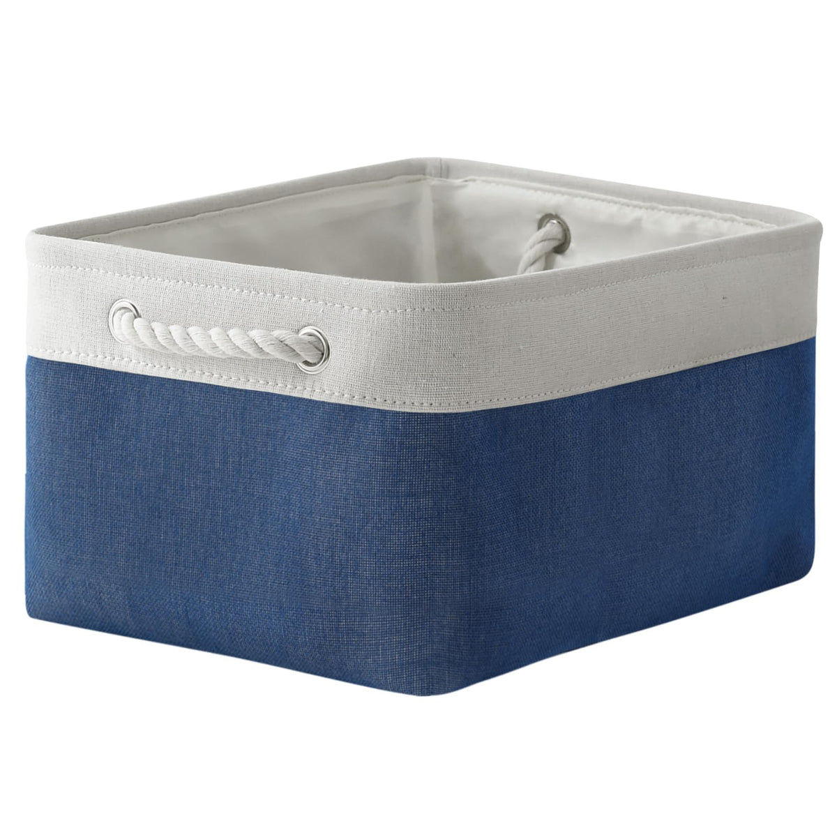 TheWarmHome Storage Basket for Organizing - Medium 3 Pack 14x10x7 inch Fabric Storage Cubes for Shelves with Rope, Collapsible Storage Bin for Organizer Closet Cloth Gift Toy (White & Jean Blue)