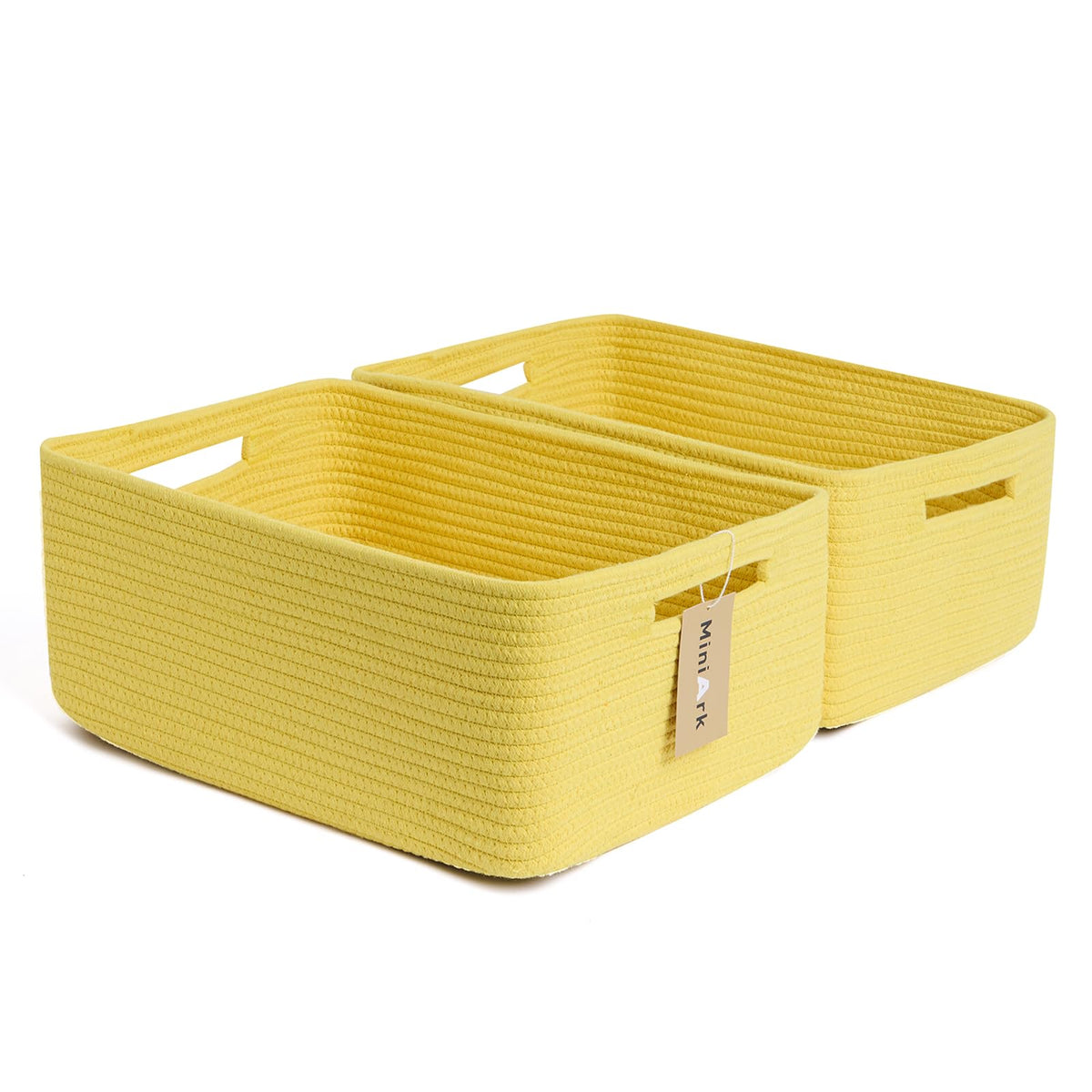 MiniArk Large Storage Baskets for Shelves, 17 x 13 x 7.5” Closet Organizers Bins for Clothes Blanket Towels, Baby Nursery, Toy Baskets Box, Woven Rope Baskets, 2 Packs Gradient Brown