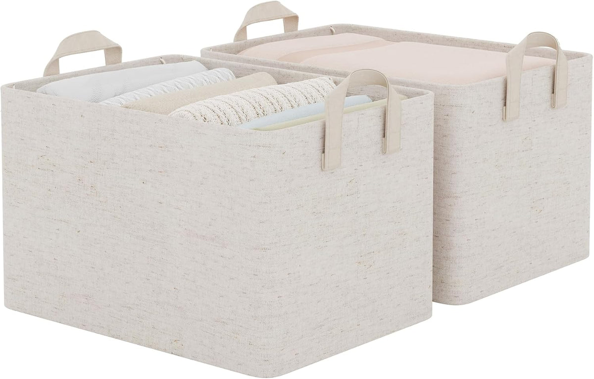 StorageWorks Linen Closet Organizers, Fabric Storage Bin, Beige, 2-Pack