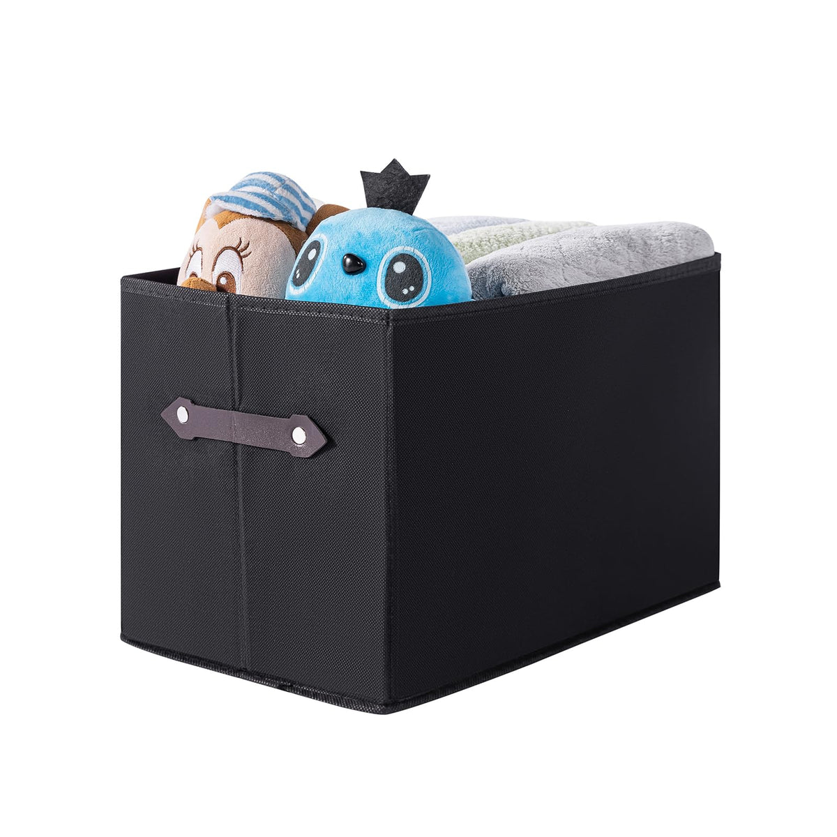 1 Pack Large Collapsible Storage Baskets for Shelves,14.9"x9.5" Fabric Closet storage Boxes with Leather Handles,Decorative Organizers Storage Bins for Clothes,Sheets,Books,(Purple Houndstooth