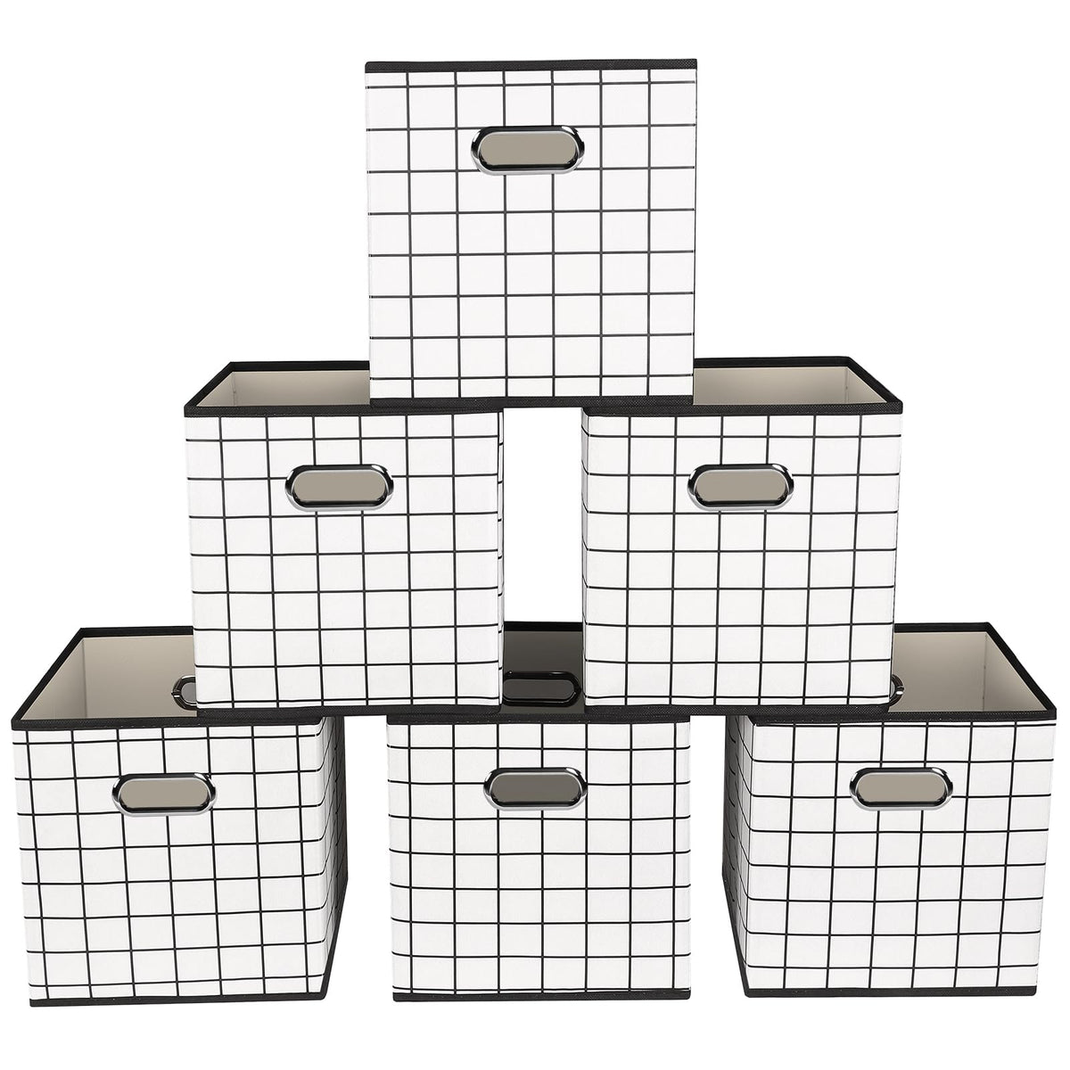 Yunkeeeper storage bins Cubes, Fabric Cube Organizer with Handle, Foldable Cube Bins for Cloth or Accessary Storage, 11x11x11, Set of 3,(Gray)