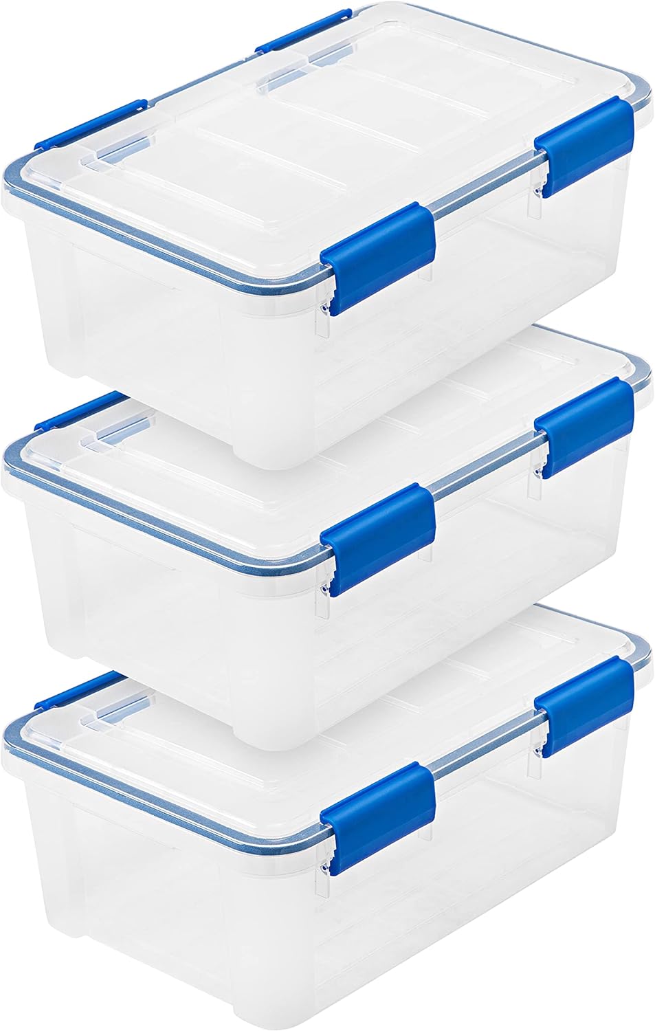 IRIS USA 3-Pack 16 Qt Storage Bins with Gasket Lids, Clear/Blue