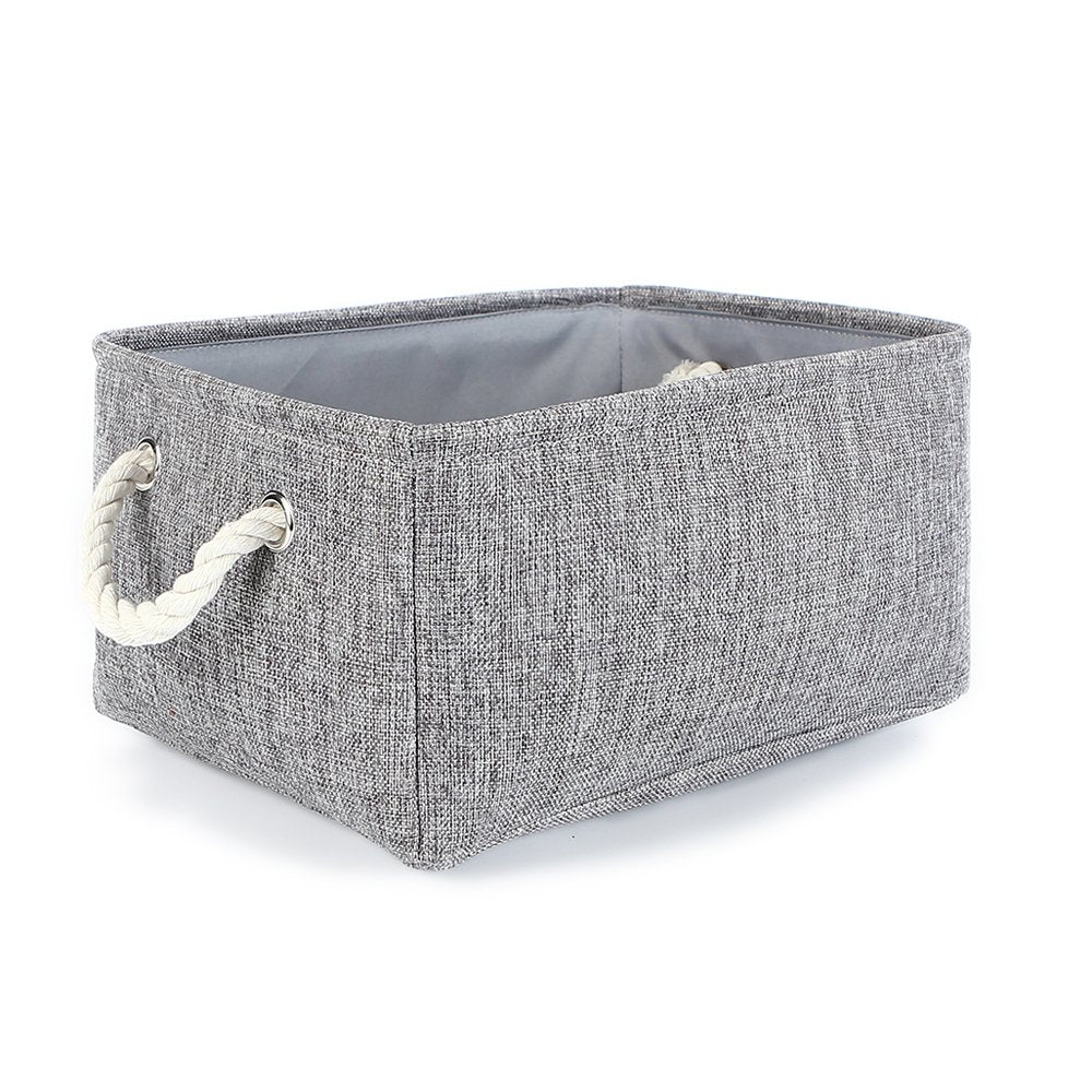 TheWarmHome Storage Basket for Organizing - Medium 3 Pack 14x10x7 inch Fabric Storage Cubes for Shelves with Rope, Collapsible Storage Bin for Organizer Closet Cloth Gift Toy (White & Jean Blue)