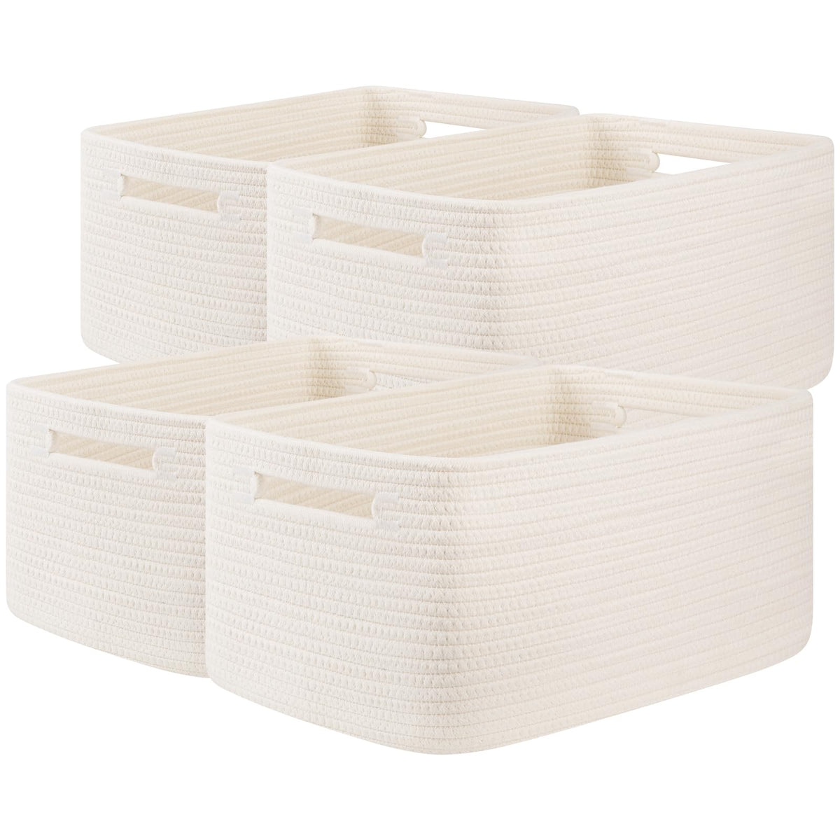 OIASKET 4Packs Natural Cotton Rope Storage Baskets for Organizing Toys, Clothes, Towels & Books, Soft Versatile Organizers for Shelves, Home Decorative Bins, 13''Lx9''Wx7.8''H, Brown