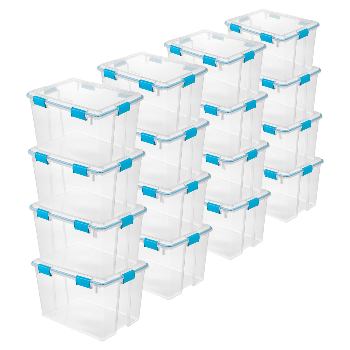 Sterilite 4-Pack 54 Quart Gasket Box, Home Storage Organizer Bins with Lids - Stackable Clear Plastic Containers for Bedroom, Bathroom, Garage, Basement, or Attic