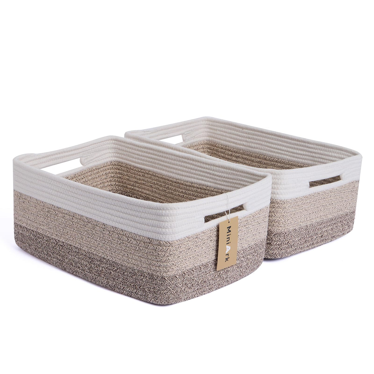 MiniArk Large Storage Baskets for Shelves, 17 x 13 x 7.5” Closet Organizers Bins for Clothes Blanket Towels, Baby Nursery, Toy Baskets Box, Woven Rope Baskets, 2 Packs Gradient Brown