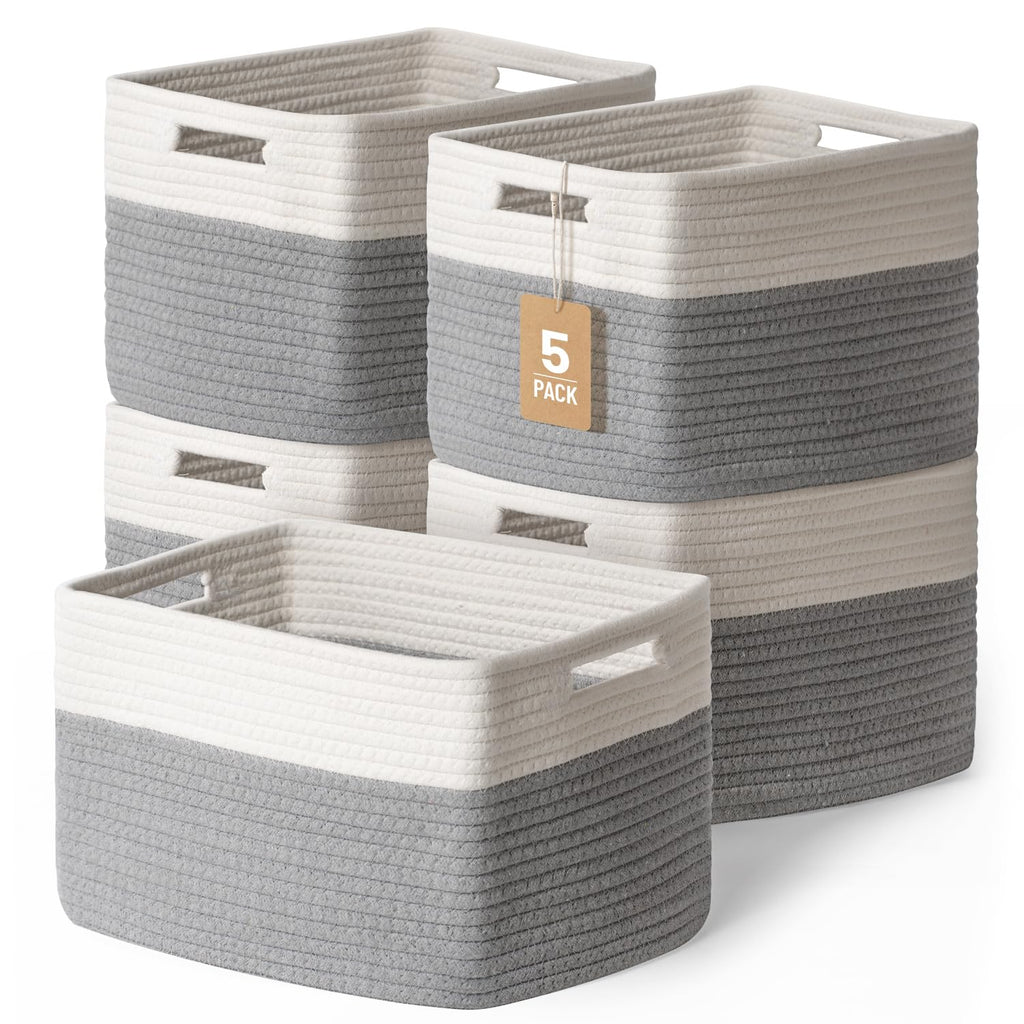 5 Pack Woven Storage Baskets, Decorative Storage Bins for Organizing