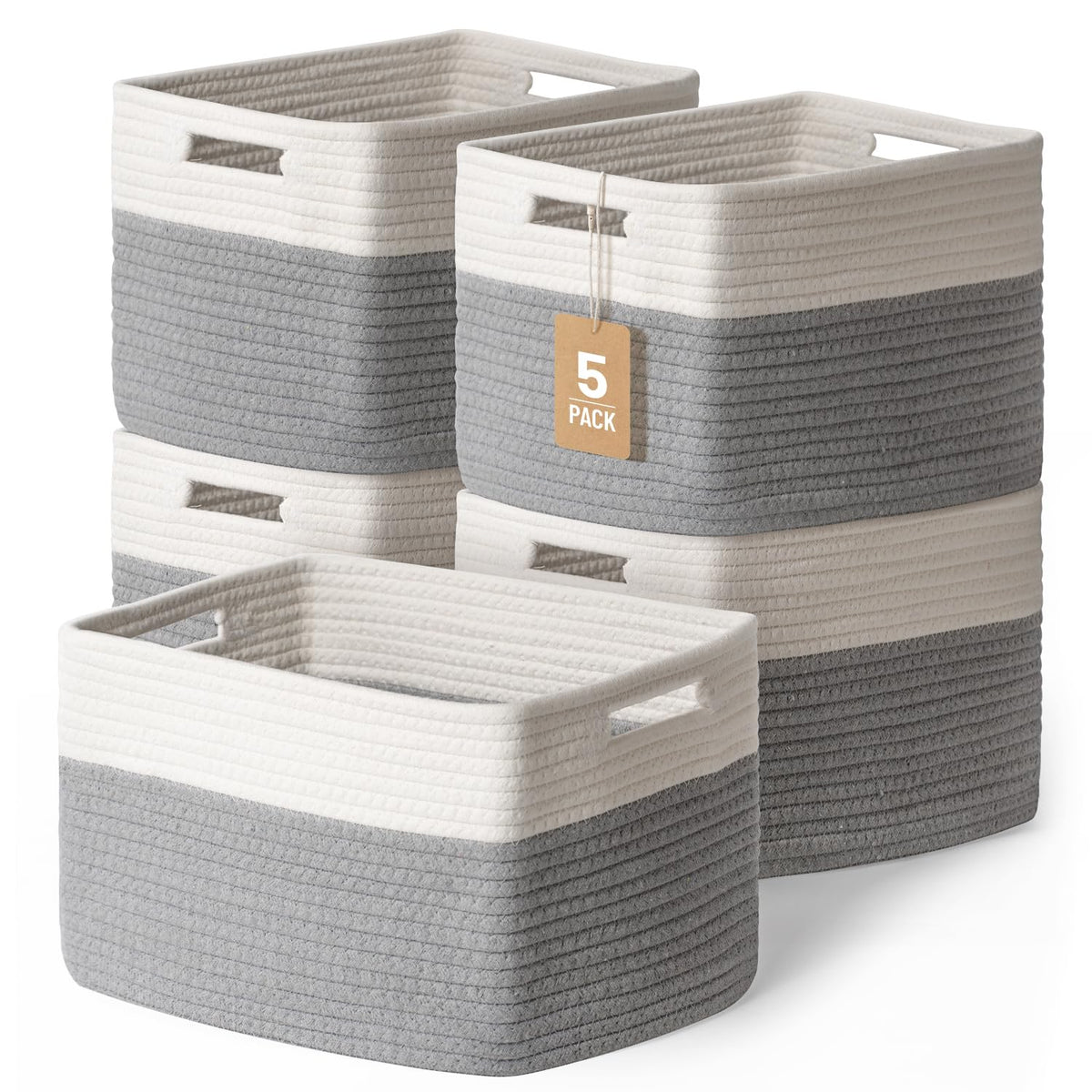 5 Pack Woven Storage Baskets, Decorative Storage Bins for Organizing