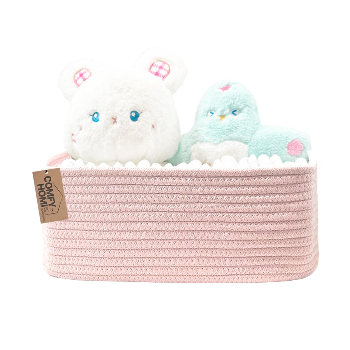 COMFY-HOMI Cotton Rope Woven Basket with Handles for Shelves,Toys,Book, Cloth Storage Baskets Bin for Organizing- 1 PCSToy Decorative Organizer for Living Room, Bathroom
