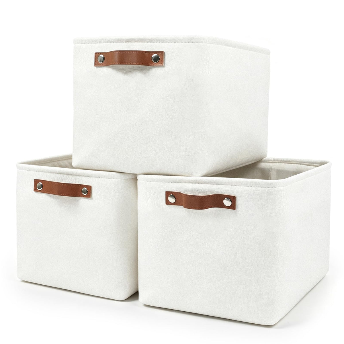 Bagnizer Storage Bins Large Fabric Storage Baskets for Shelves 3 Pack, Decorative Linen Closet Baskets with Handles for Organizing, Shelf, Clothes, Home, Office, 15x11x9.5Inches (Grey&White)