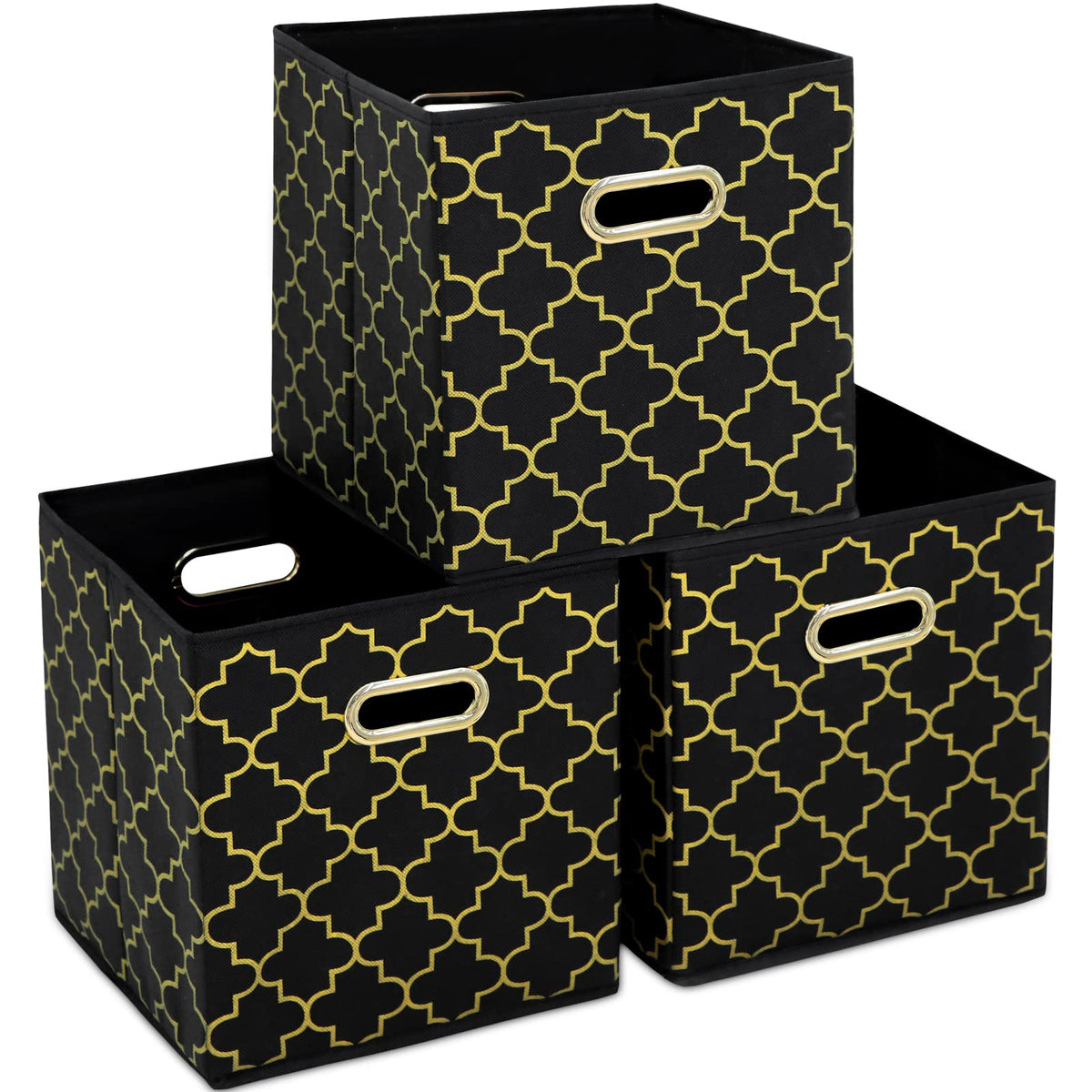 Yunkeeeper storage bins Cubes, Fabric Cube Organizer with Handle, Foldable Cube Bins for Cloth or Accessary Storage, 11x11x11, Set of 3,(Gray)