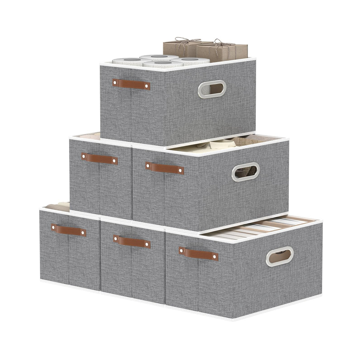 Yawinhe Fabric Storage Baskets,13.0x9.1x7.9in,White/Grey,4-Pack