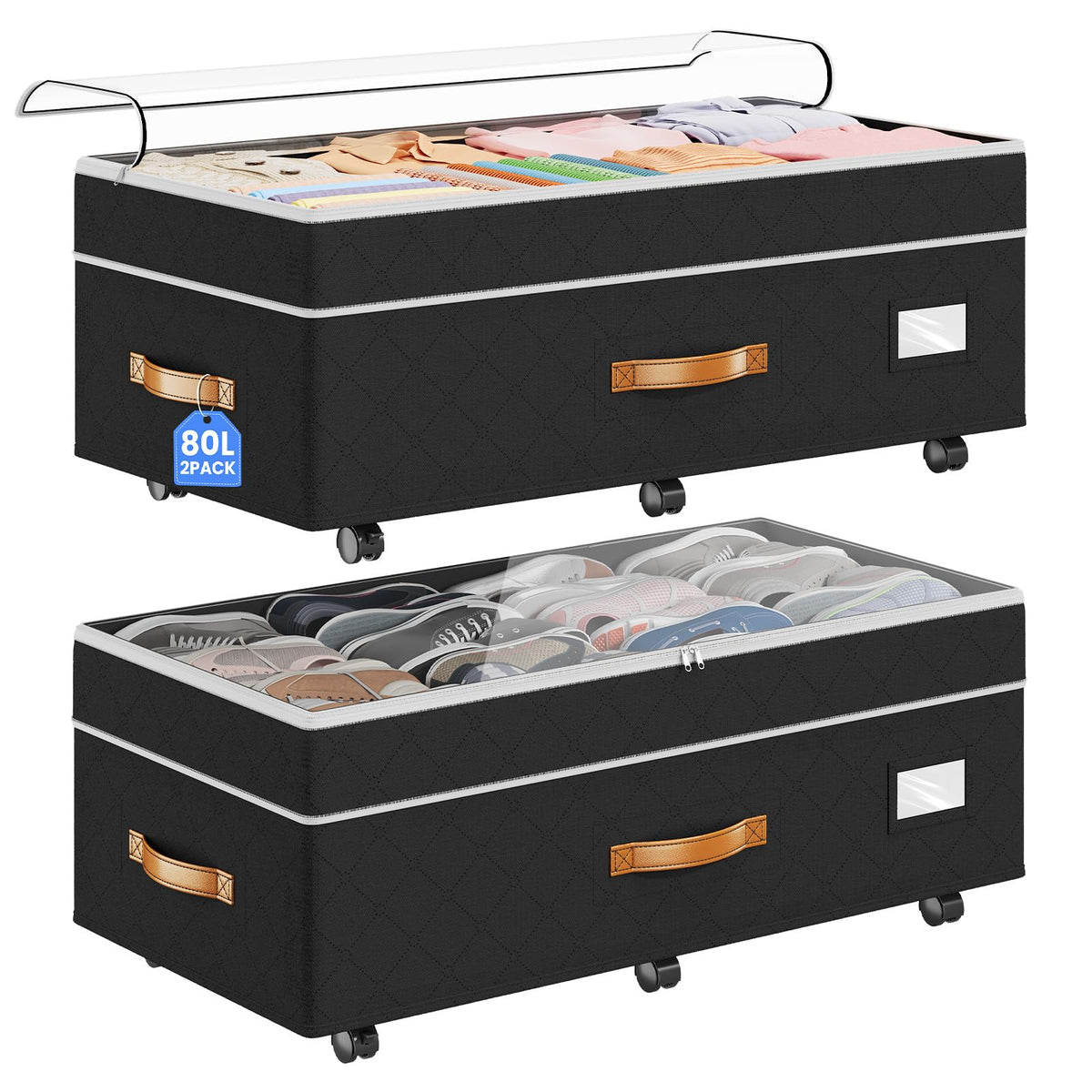 Budding Joy 80L 2 Pack Adjustable Under Bed Storage with Wheels