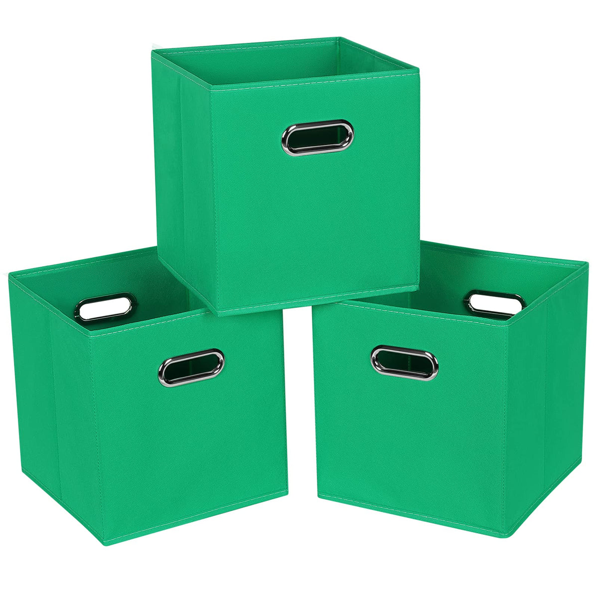 Fabric Cloth Storage Bins,Cube Organizer with Dual Handles Foldable Baskets for Home Bedroom,Set of 3, Black