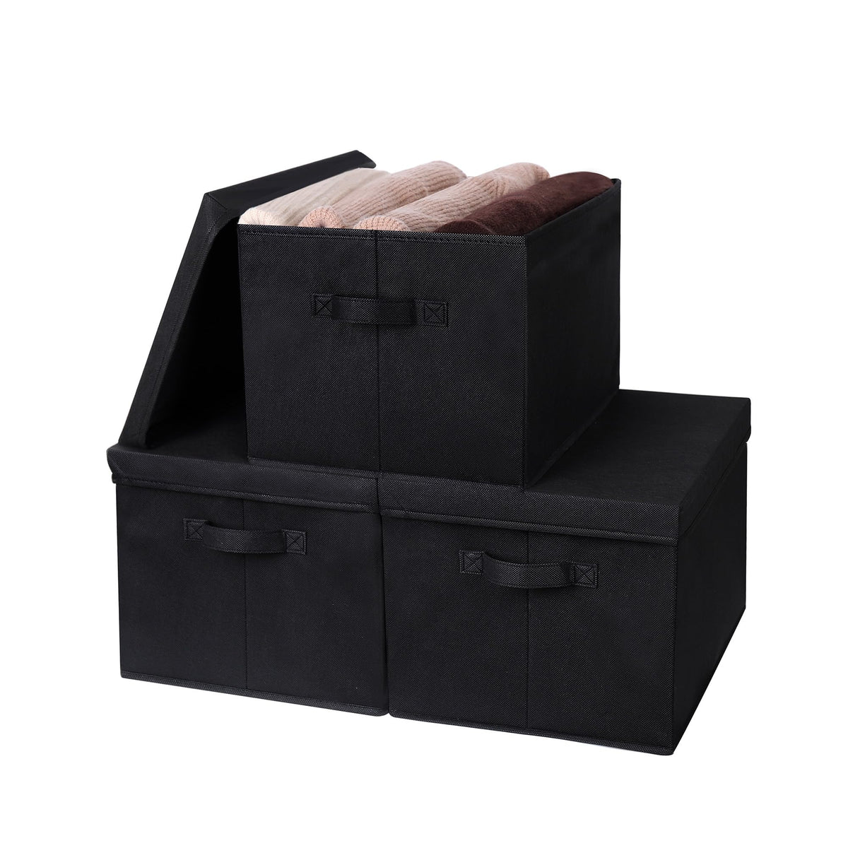 WUIKE Storage Bins with Lids, Decorative Boxes, Ash Gray, Large, 3-Pack