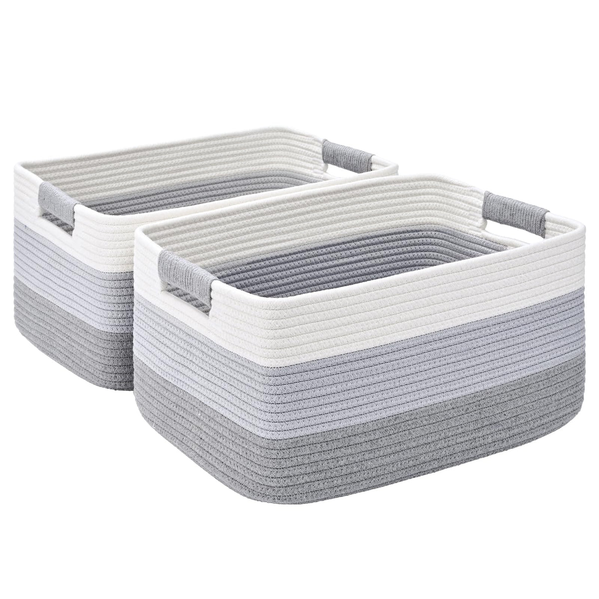 2 Pack Large Storage Basket for Organizing, 17.5"x13"x7" Woven Basket for Shelves, Closet Cube Storage Bins with Wrapped Handle, Cotton Rope Baskets for Kitchen, Clothes, Toys (Natural)