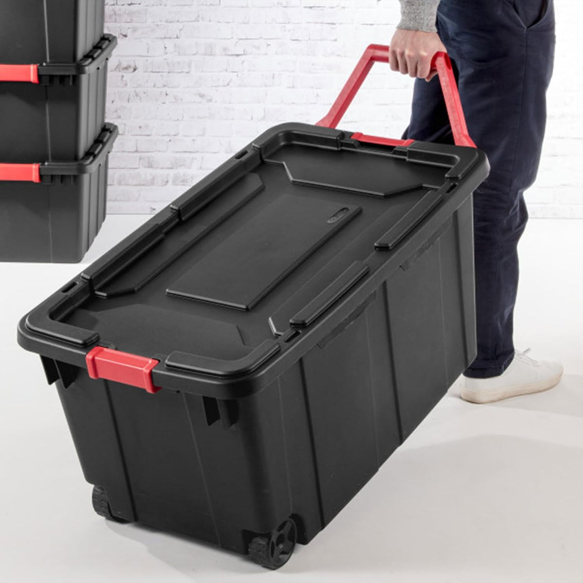 Sterilite Industrial Storage Tote w/Wheels for Garage, 40 Gallon, 8-Pack
