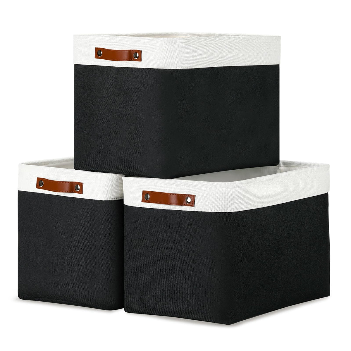 DULLEMELO Fabric Storage Bins for Laundry, Home, Foldable Storage Baskets for Shelves, Toys, Collapsible Storage Bins for Office, Closet,Bedroom(White&Khaki,L-15"x11"x9.5",4-Pack)