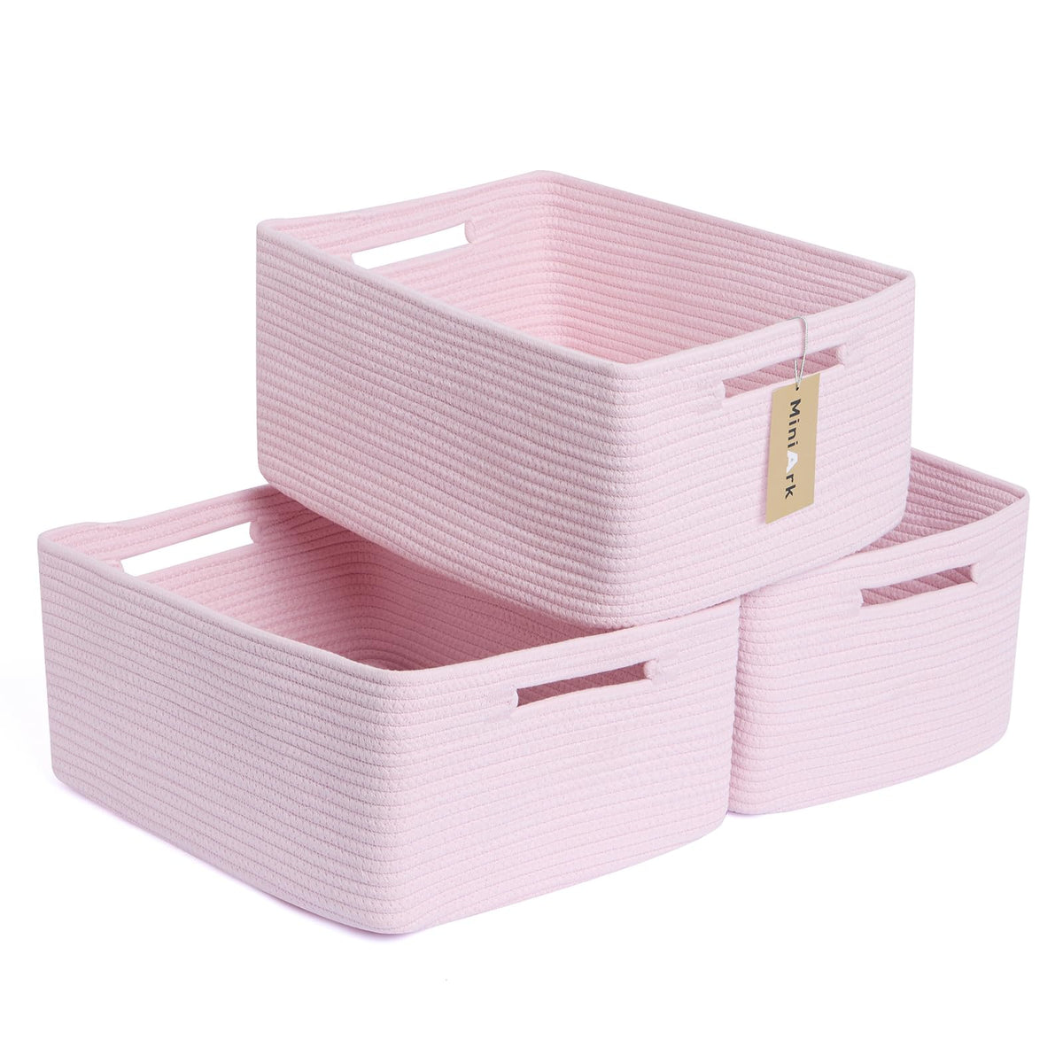 MiniArk Large Storage Baskets for Shelves, 17 x 13 x 7.5” Closet Organizers Bins for Clothes Blanket Towels, Baby Nursery, Toy Baskets Box, Woven Rope Baskets, 2 Packs Gradient Brown