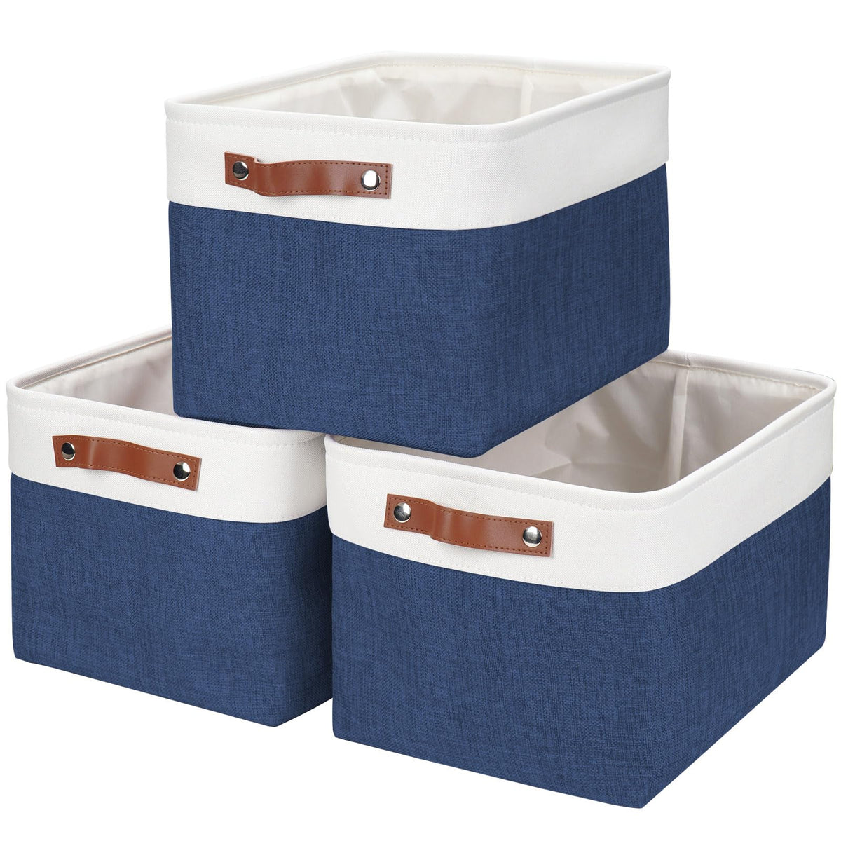Bagnizer Storage Bins Large Fabric Storage Baskets for Shelves 3 Pack, Decorative Linen Closet Baskets with Handles for Organizing, Shelf, Clothes, Home, Office, 15x11x9.5Inches (Grey&White)