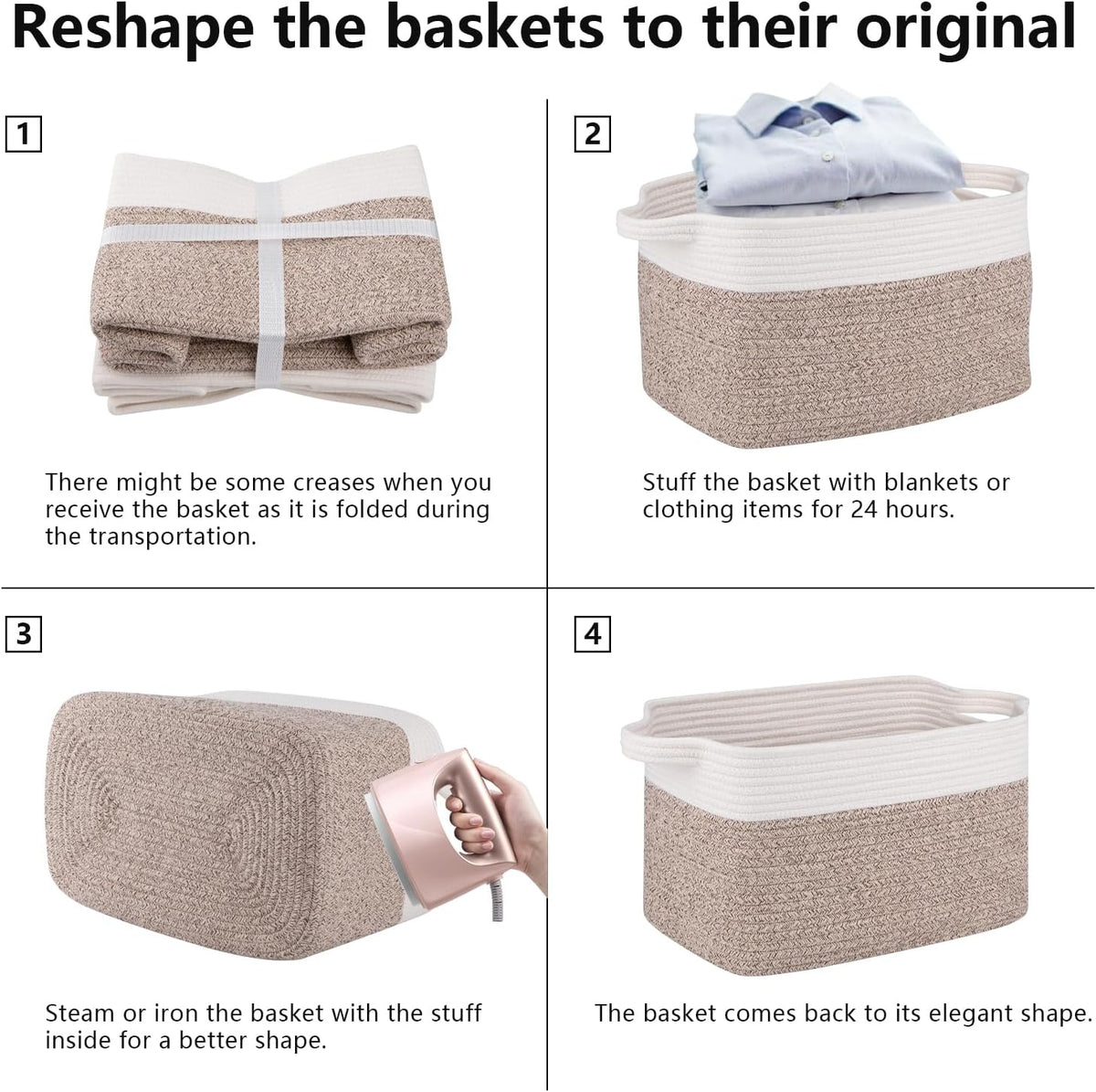 OIAHOMY 3-Pack Storage Basket Organizing Woven Basket for Shelves Brown