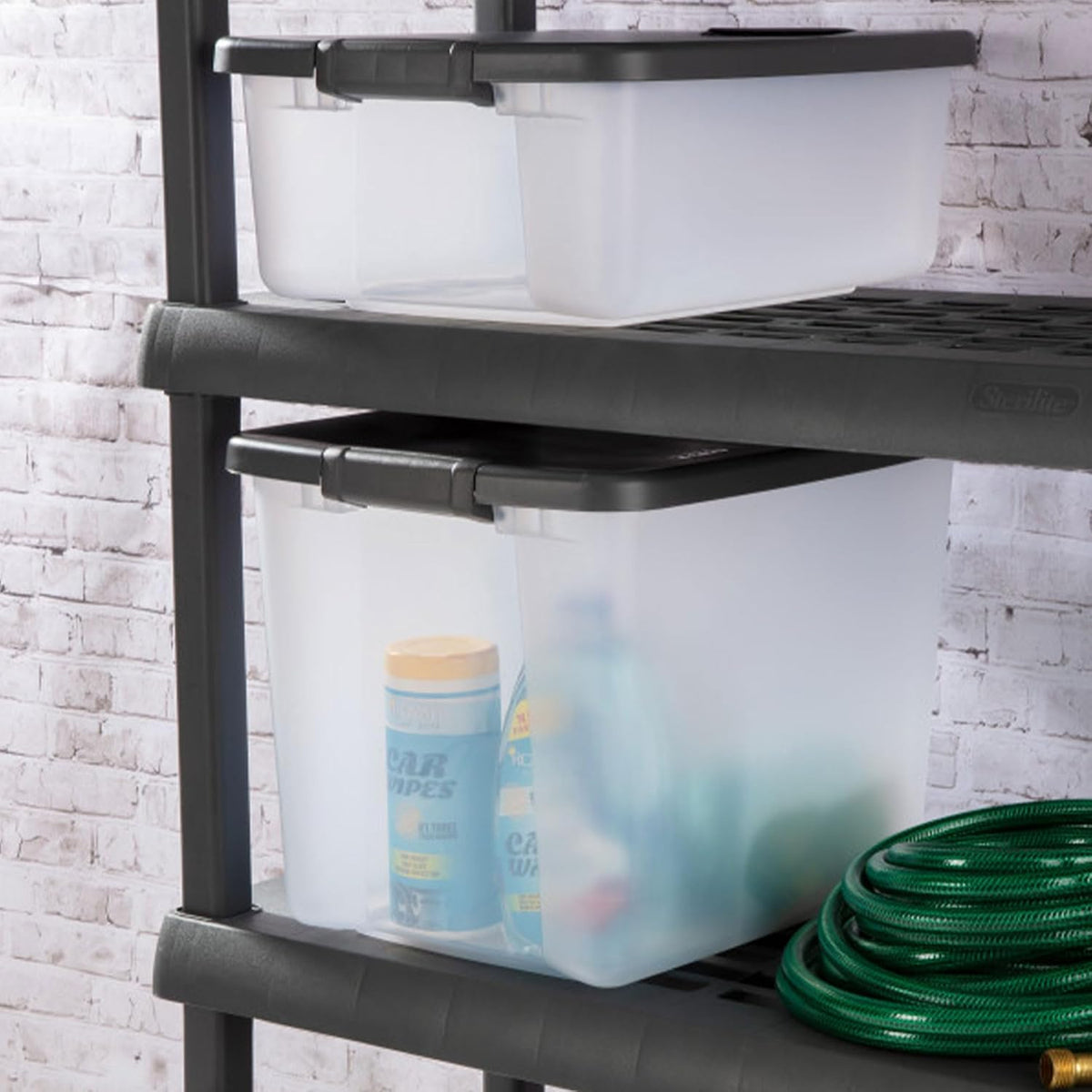 Sterilite 50 Qt ShelfTote, Clear Storage Bin with Latching Lid, 6 Pack