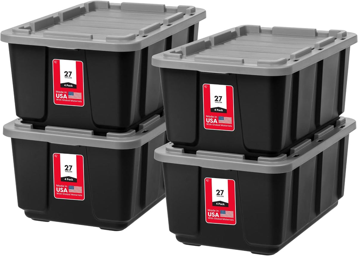 IRIS USA 4-Pack 27 Gal Heavy Duty Storage Tote Bins with Lids, Gray
