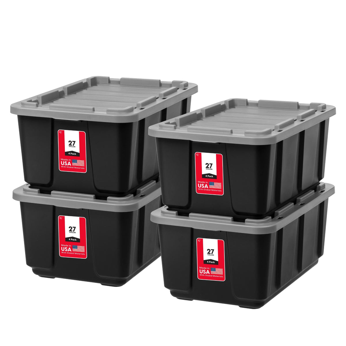 IRIS USA 4-Pack 27 Gal Heavy Duty Storage Tote Bins with Lids, Gray