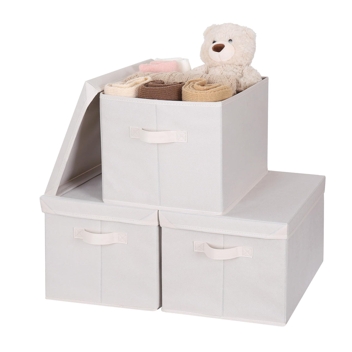 WUIKE Storage Bins with Lids, Decorative Boxes, Ash Gray, Large, 3-Pack