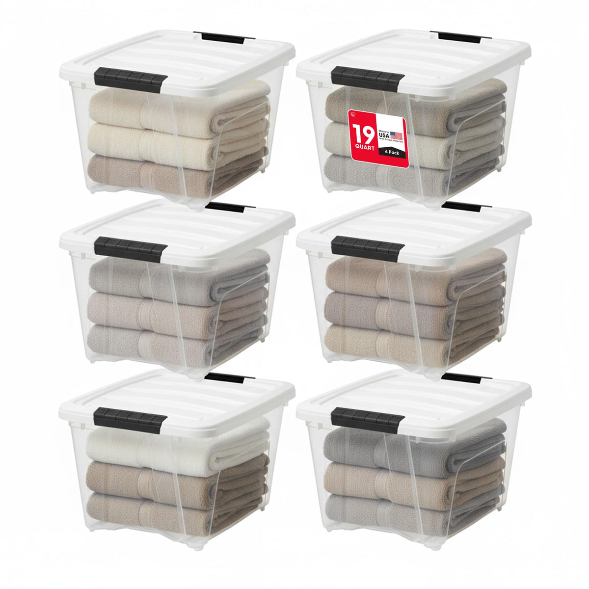 IRIS USA 6-Pack 72 Quart Storage Bins with Lids, Clear