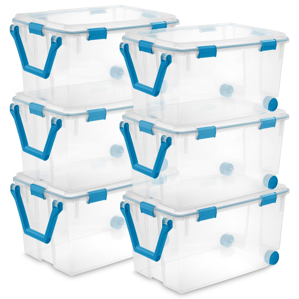 Sterilite 4-Pack 54 Quart Gasket Box, Home Storage Organizer Bins with Lids - Stackable Clear Plastic Containers for Bedroom, Bathroom, Garage, Basement, or Attic