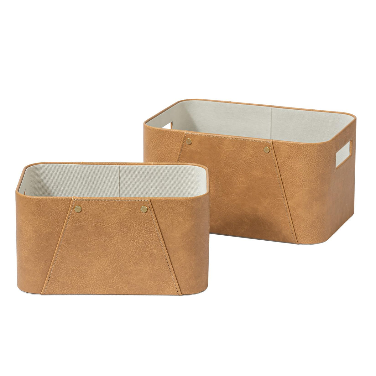 LA JOLIE MUSE Faux Leather Storage Baskets for Organizing, Beige 2 Pack