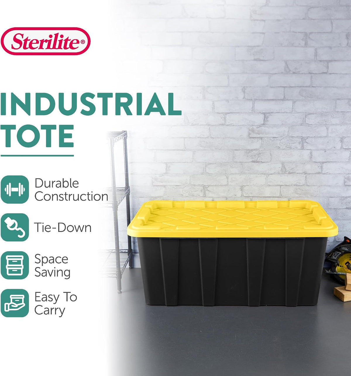 Sterilite Industrial Storage Tote with Lids for Garage, 38 Gallon, 4-Pack