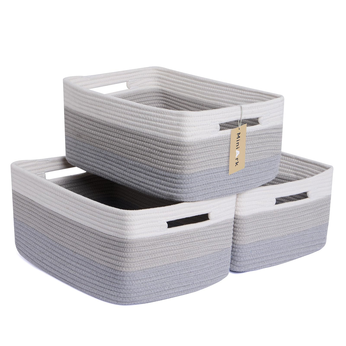 MiniArk Large Storage Baskets for Shelves, 17 x 13 x 7.5” Closet Organizers Bins for Clothes Blanket Towels, Baby Nursery, Toy Baskets Box, Woven Rope Baskets, 2 Packs Gradient Brown
