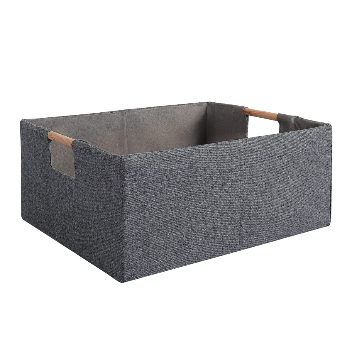 Fabric Storage Box, 15x11in Foldable Cotton Linen Basket with Wooden Handle