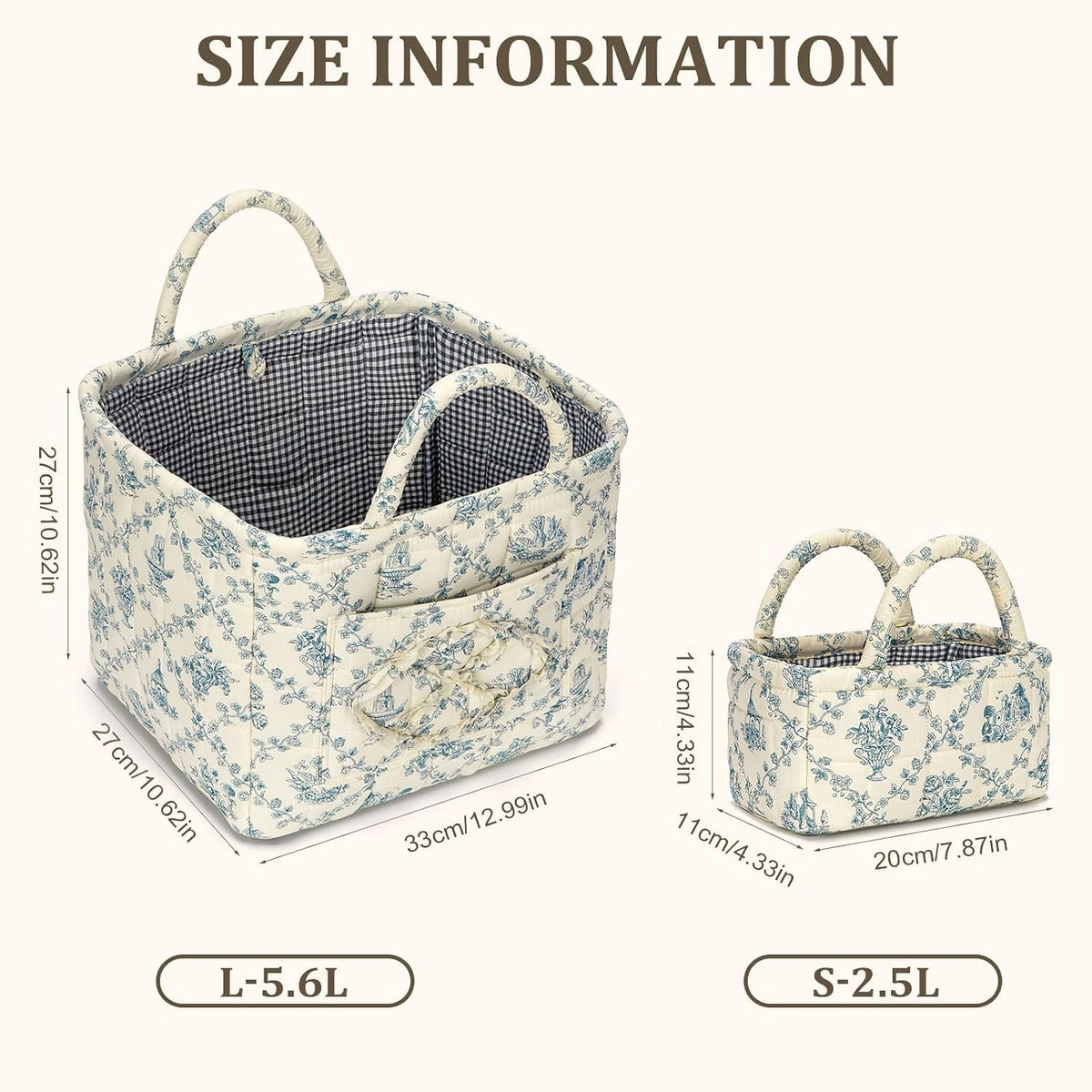 Fabric Storage Basket 2 Pack,Large and Mini Boho Laundry Nursery Hamper Portable Folding Organizer for Car Bedroom (Blue Vine)