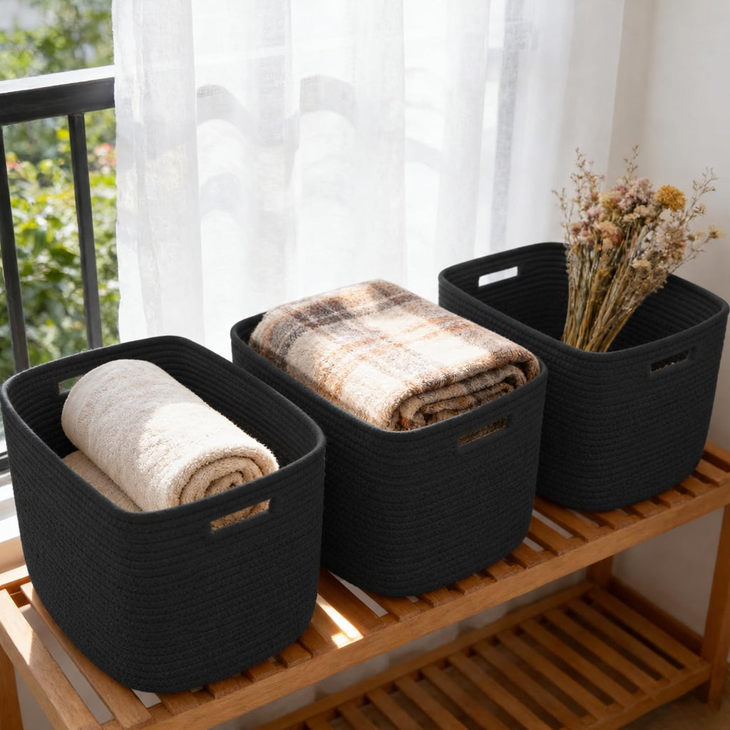 3 Pack Woven Baskets,Storage Baskets for Shelves with Handles