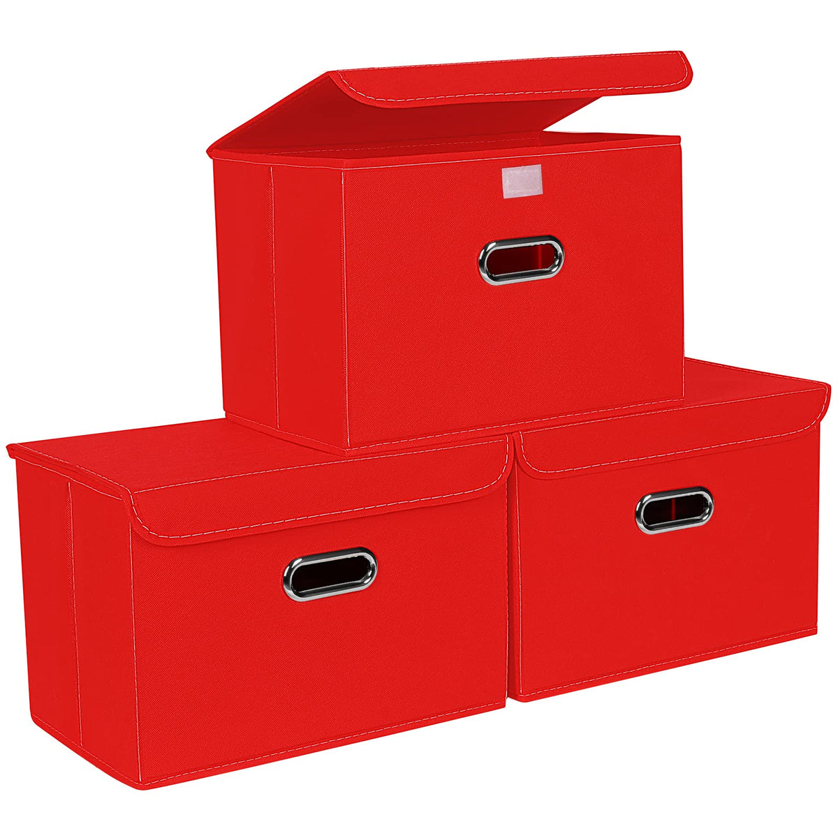 STOREONE Fabric Storage Cube Bins Foldable Organizer Container Collapsible Basket with Lids and Metal Handles, for Home, Bedroom, Closet 3 Pcs (Navy Blue)