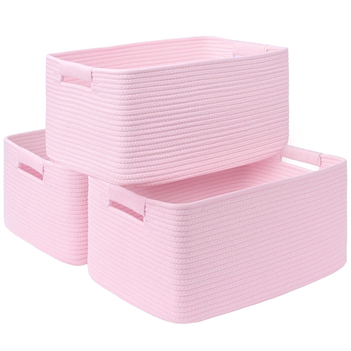 2 Pack Large Storage Basket for Organizing, 17.5"x13"x7" Woven Basket for Shelves, Closet Cube Storage Bins with Wrapped Handle, Cotton Rope Baskets for Kitchen, Clothes, Toys (Natural)