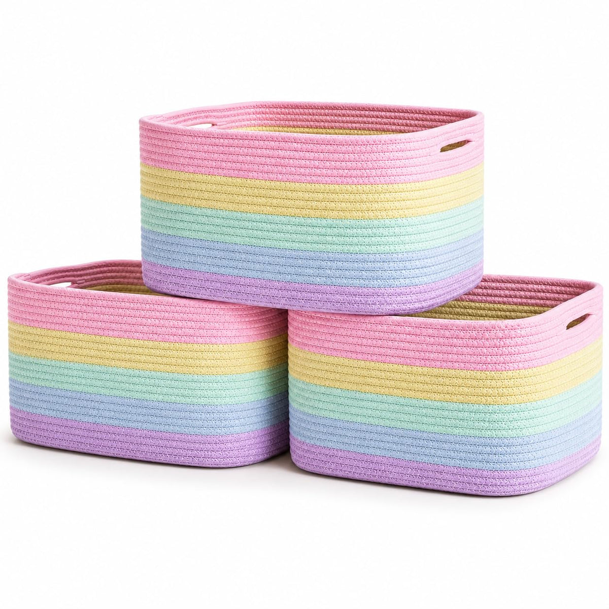 OrganiHaus Rainbow Baskets for Shelves, Set of 3, 15x9x10