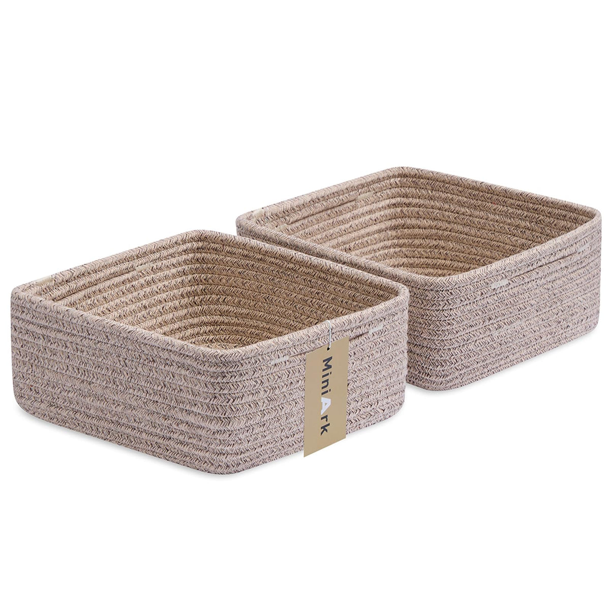 MiniArk Small Square Shallow Baskets for Organizing, 9.7x9.7x4.3 Inch Rope Woven Storage Bins for Cubes Closet, Shelves Storage, Boho Decorative Basket, 2 Packs Black