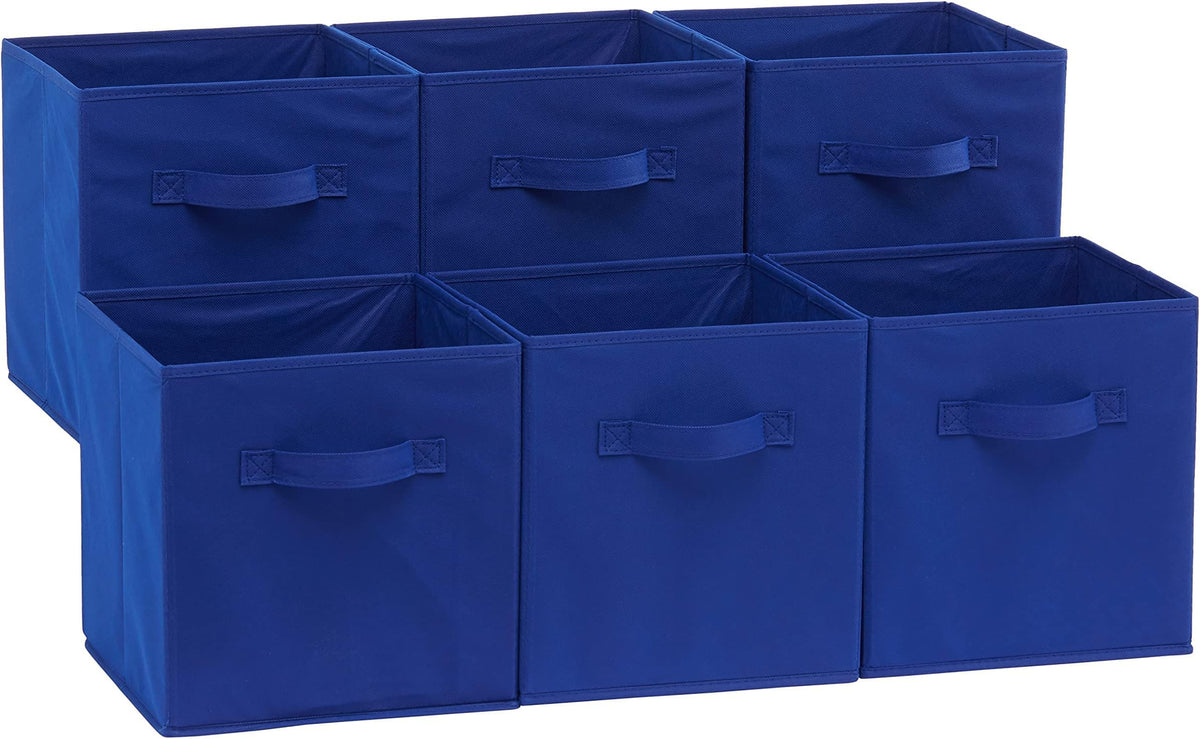 Amazon Basics Collapsible Fabric Storage Bins Organizer with Handles, Sturdy, Foldable, 10.5" x 10.5" x 11", Black, 6-Pack