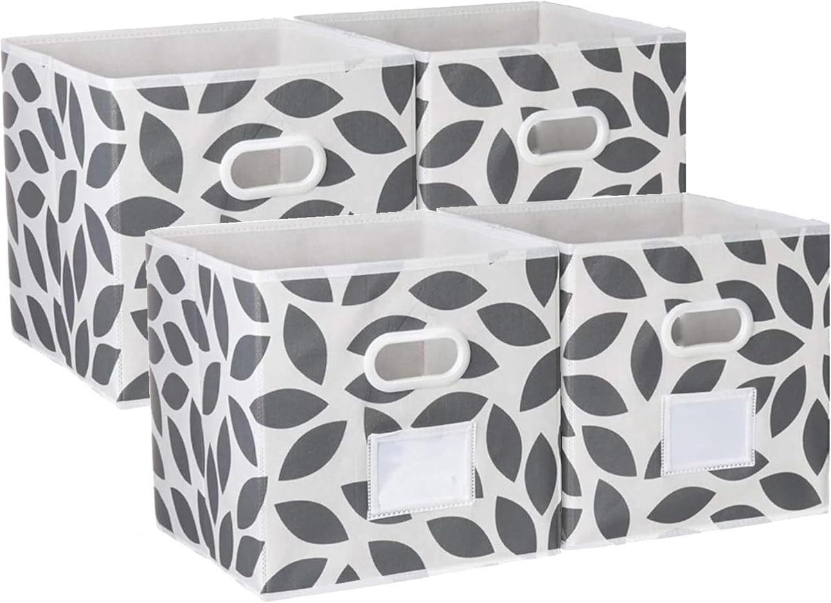MAX Houser Foldable Fabric Storage Bins with Dual Plastic Handles, Grey
