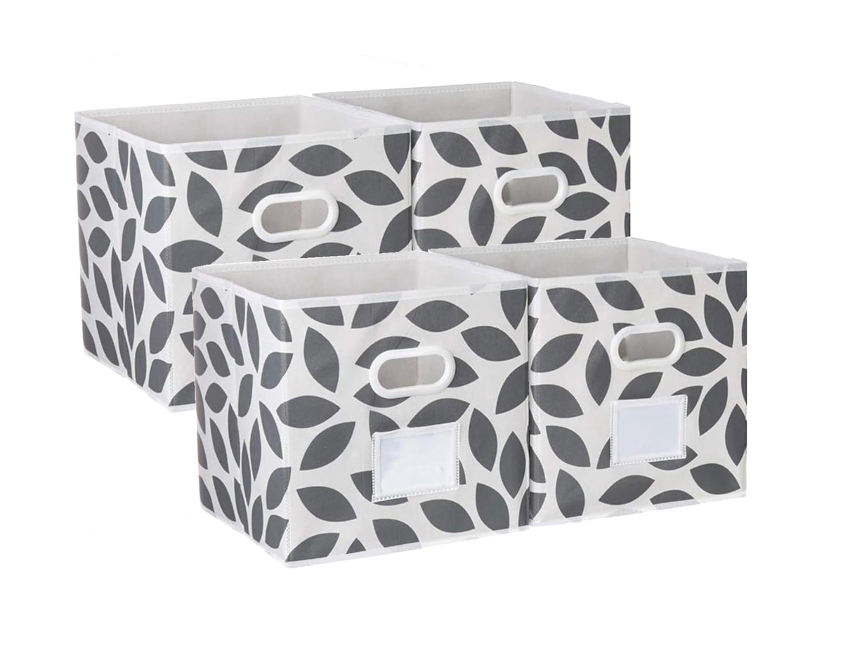 MAX Houser Foldable Fabric Storage Bins with Dual Plastic Handles, Grey