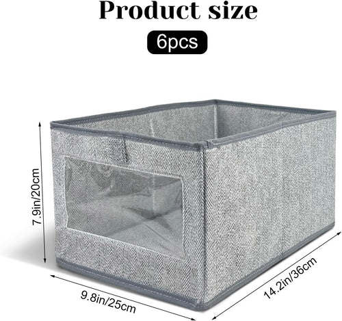 6 Pieces Linen Closet Storage Bins with Clear Window, Shelf Basket Closet Clothes Organizer Storage Containers for Organizing Shelves Wardrobe Office Clothing Books