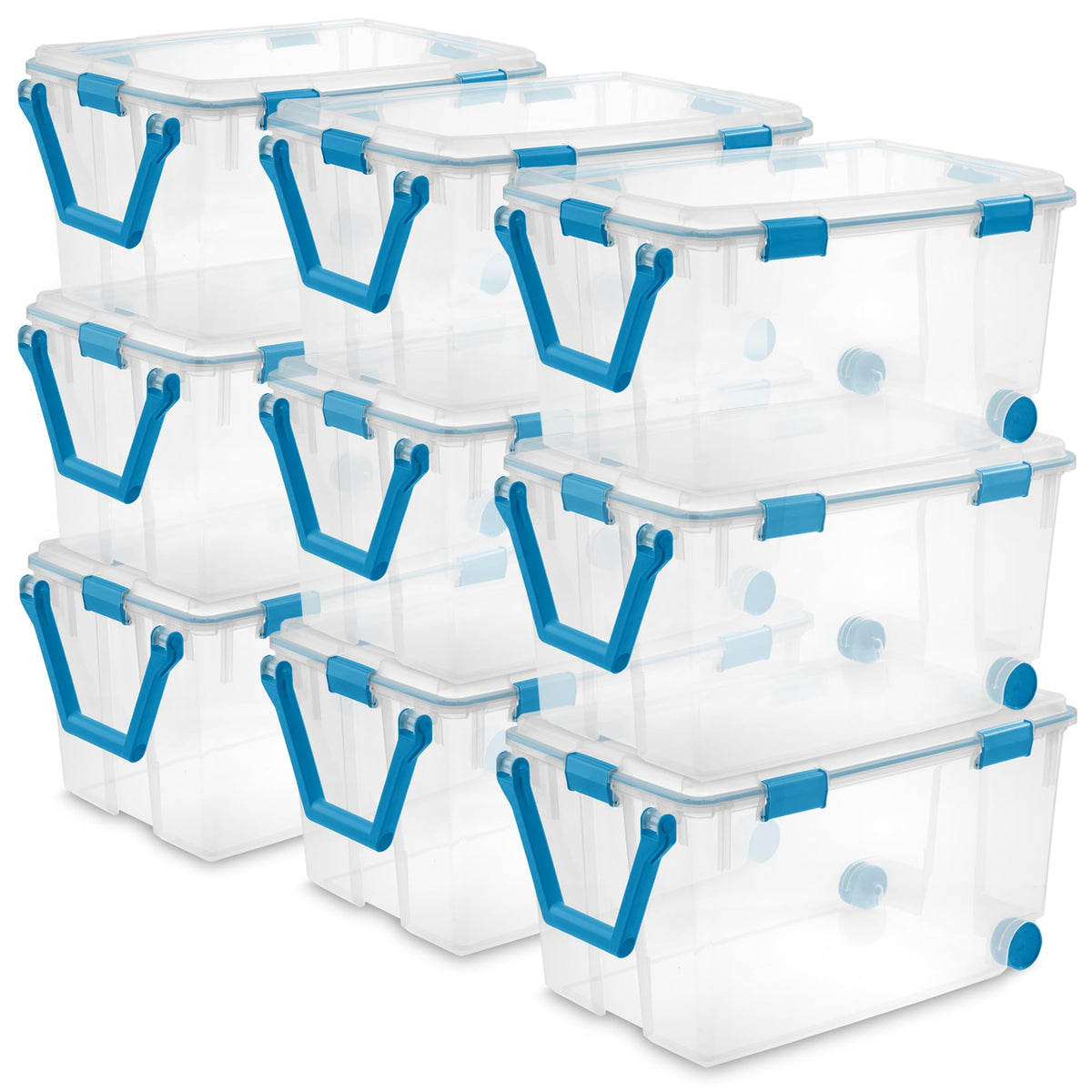 Sterilite 4-Pack 54 Quart Gasket Box, Home Storage Organizer Bins with Lids - Stackable Clear Plastic Containers for Bedroom, Bathroom, Garage, Basement, or Attic