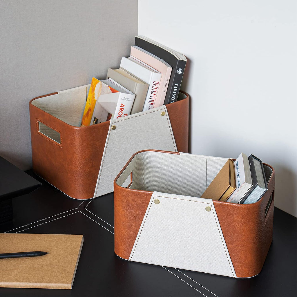 LA JOLIE MUSE Faux Leather Storage Baskets for Organizing, Beige 2 Pack
