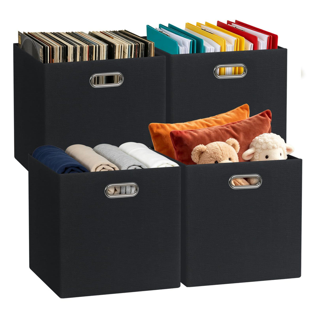 Posprica 3X Thicker Fabric Storage Cubes 13 inch Collapsible Storage Bins for Organization, Cubby Storage Baskets for Organizing Shelf Cabinet Bookcase Boxes, Set of 4, Coffee